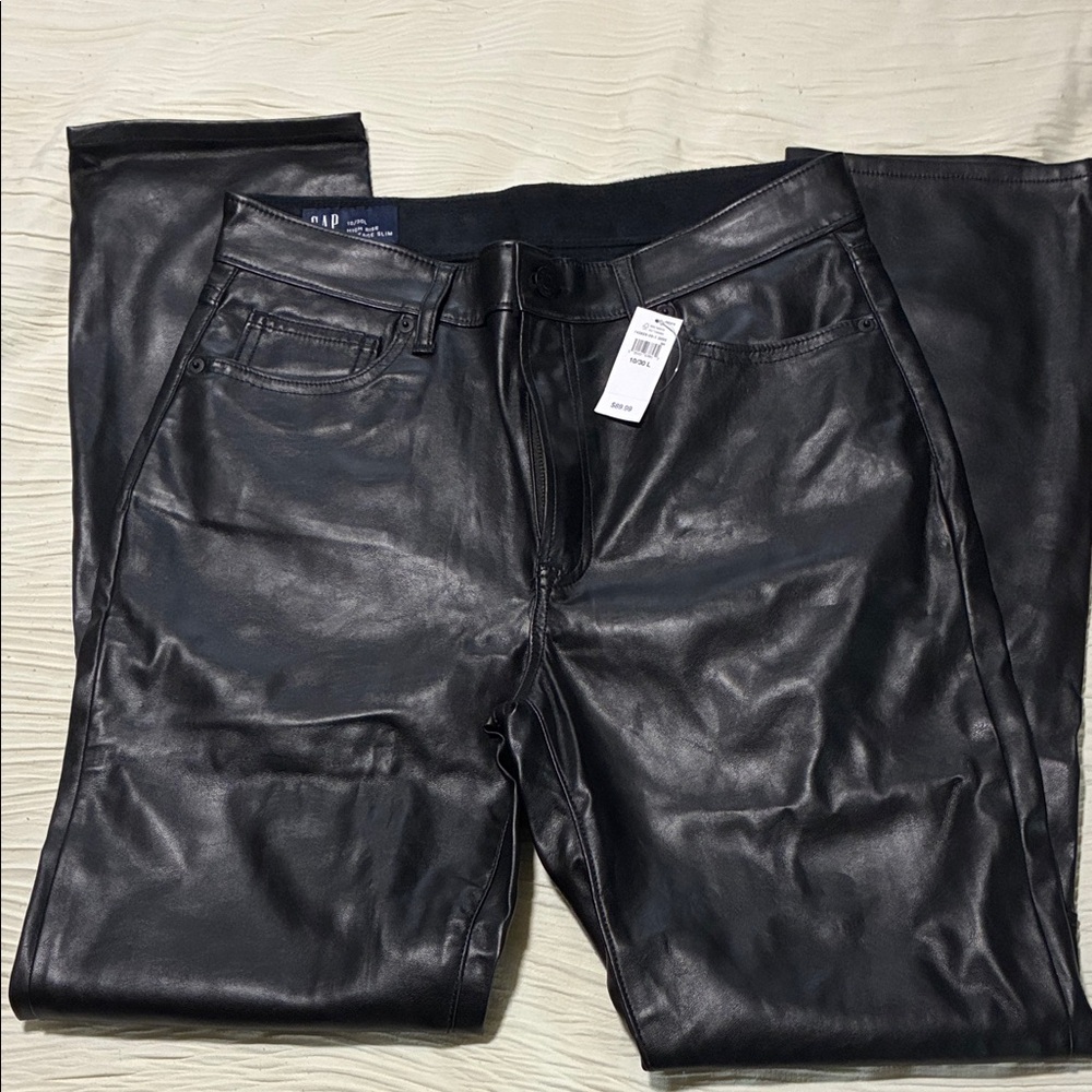 GAP Women's Black Faux Leather Straight Leg Pants